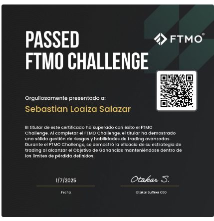 Certificado FTMO Challenge superado